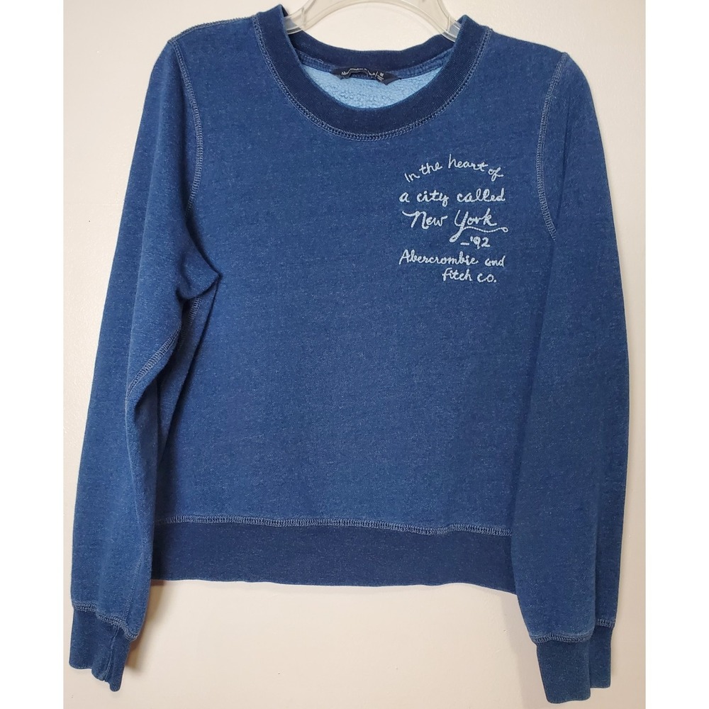 Abercrombie Fitch True Indigo Medium Crewneck Sweatshirt Denim Blue Newβ York